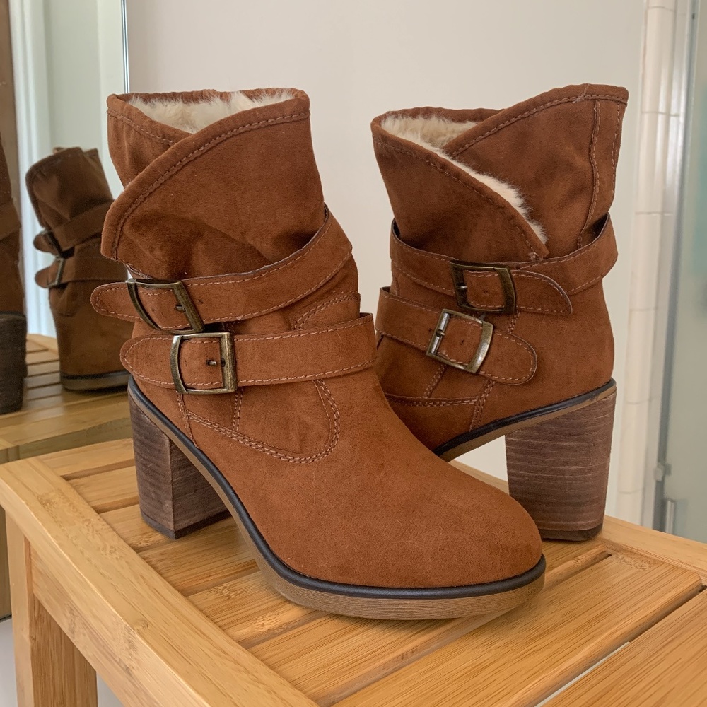 Faux Shearling Brown Cognac Boots